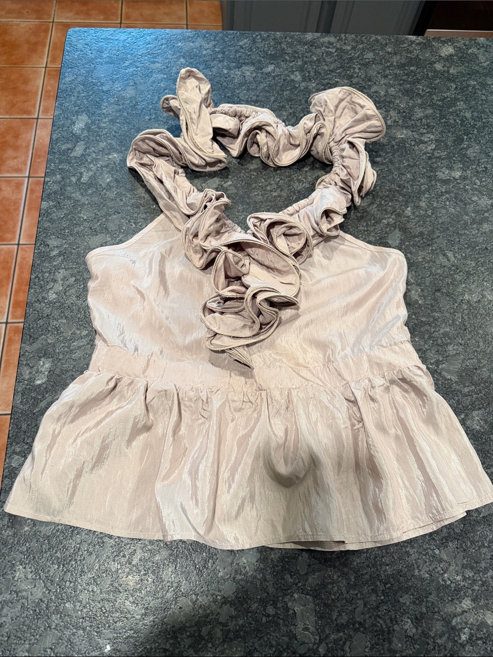 Arden B Light Beige Ruffle Halter Peplum Camisole